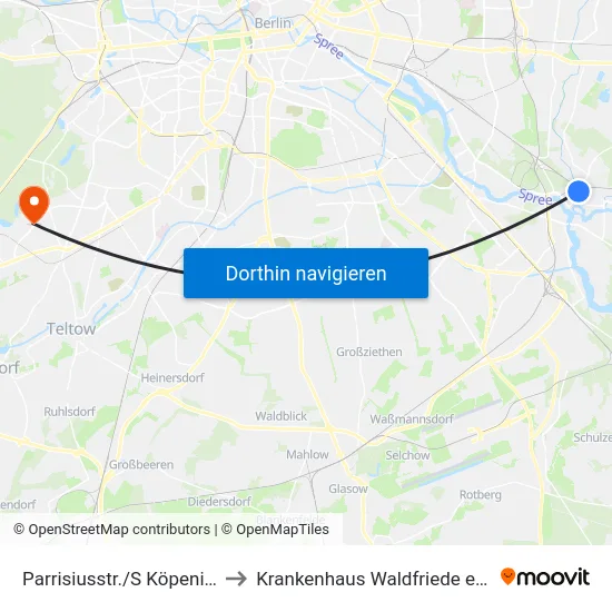 Parrisiusstr./S Köpenick to Krankenhaus Waldfriede e. V. map