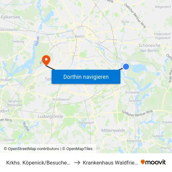 Krkhs. Köpenick/Besuchereingang to Krankenhaus Waldfriede e. V. map