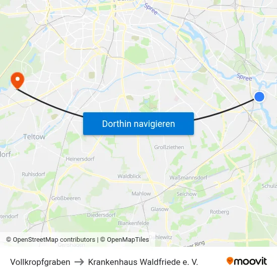 Vollkropfgraben to Krankenhaus Waldfriede e. V. map