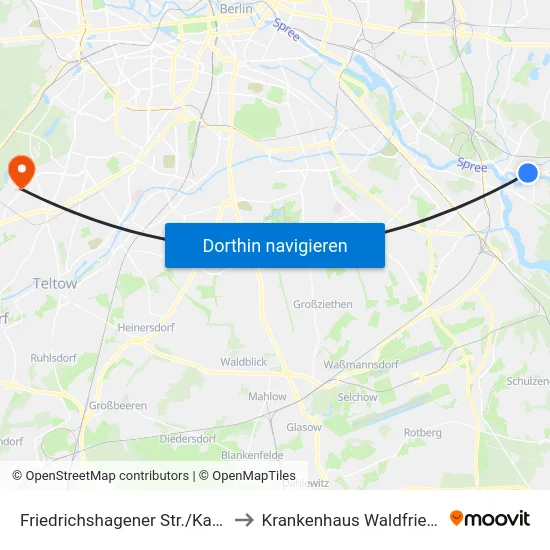 Friedrichshagener Str./Kabelwerk to Krankenhaus Waldfriede e. V. map