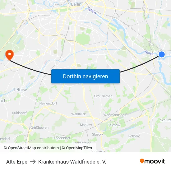 Alte Erpe to Krankenhaus Waldfriede e. V. map
