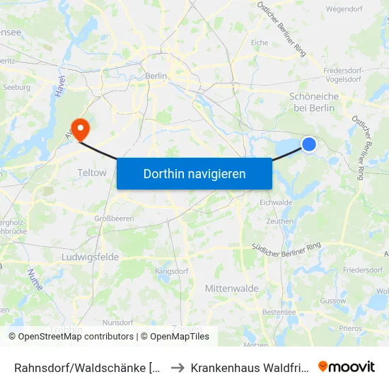 Rahnsdorf/Waldschänke [Nachtbus] to Krankenhaus Waldfriede e. V. map