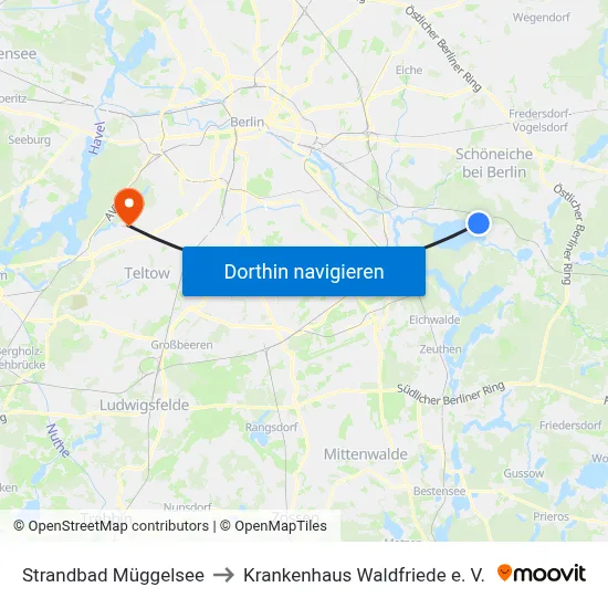 Strandbad Müggelsee to Krankenhaus Waldfriede e. V. map