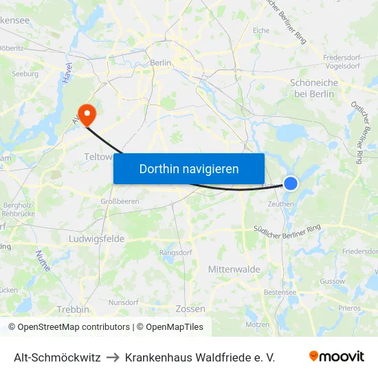 Alt-Schmöckwitz to Krankenhaus Waldfriede e. V. map