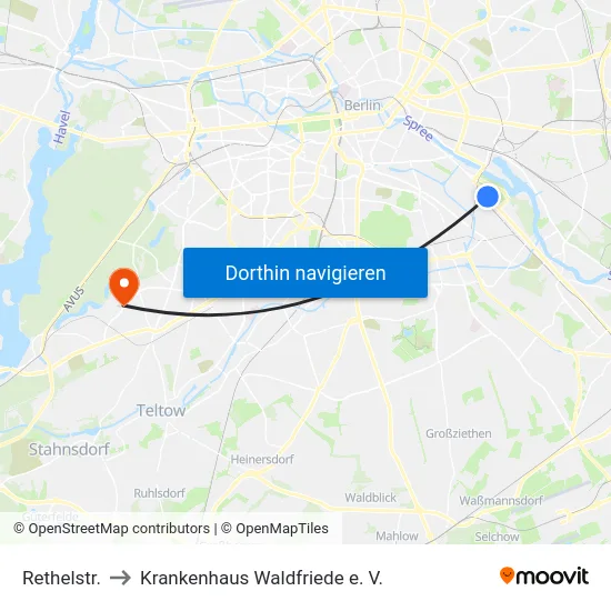 Rethelstr. to Krankenhaus Waldfriede e. V. map
