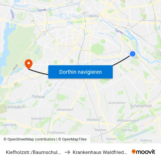 Kiefholzstr./Baumschulenstr. to Krankenhaus Waldfriede e. V. map