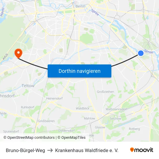 Bruno-Bürgel-Weg to Krankenhaus Waldfriede e. V. map