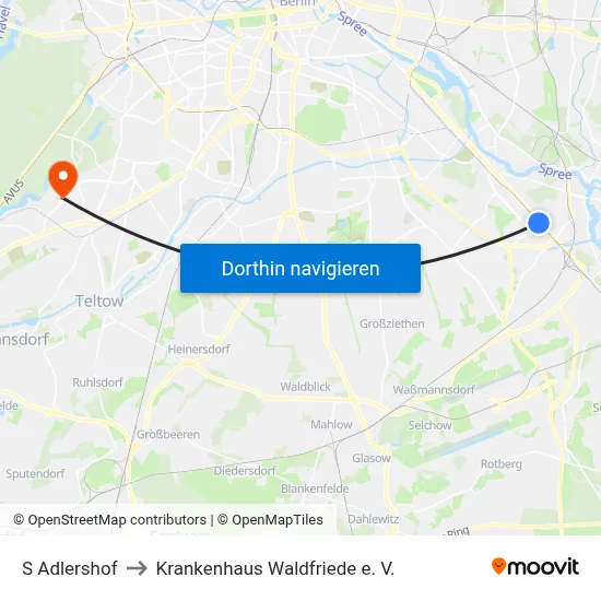 S Adlershof to Krankenhaus Waldfriede e. V. map
