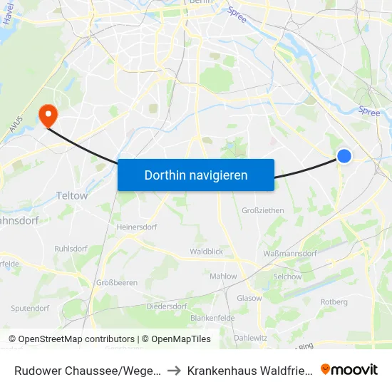 Rudower Chaussee/Wegedornstr. to Krankenhaus Waldfriede e. V. map