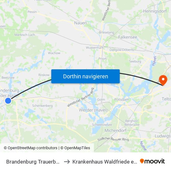 Brandenburg Trauerberg to Krankenhaus Waldfriede e. V. map