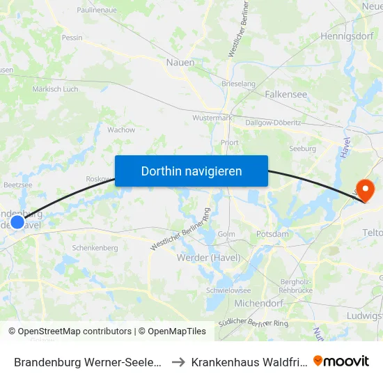 Brandenburg Werner-Seelenbinder-Str. to Krankenhaus Waldfriede e. V. map