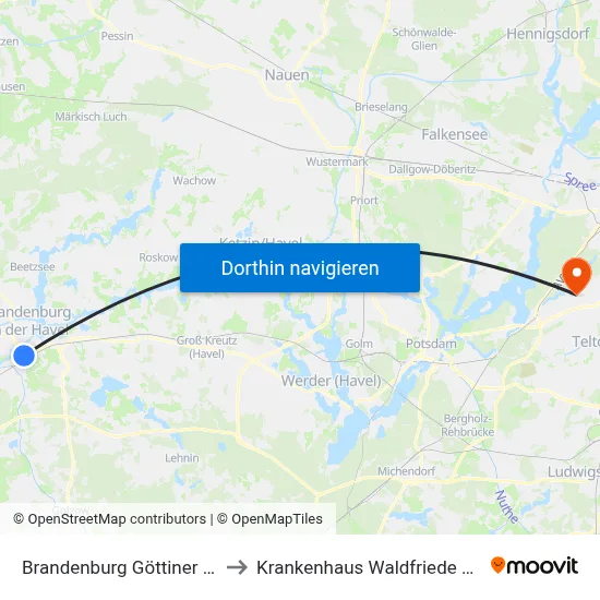 Brandenburg Göttiner Str. to Krankenhaus Waldfriede e. V. map