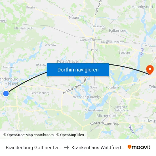 Brandenburg Göttiner Landstr. to Krankenhaus Waldfriede e. V. map