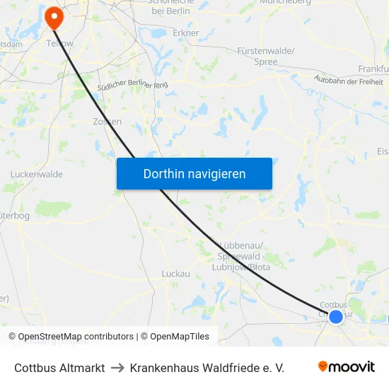 Cottbus Altmarkt to Krankenhaus Waldfriede e. V. map