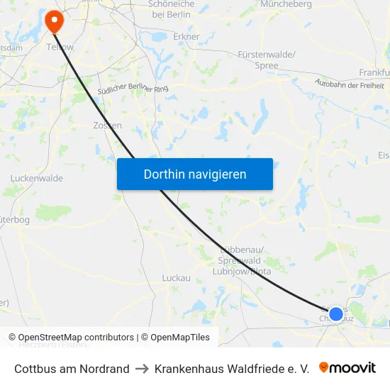Cottbus am Nordrand to Krankenhaus Waldfriede e. V. map