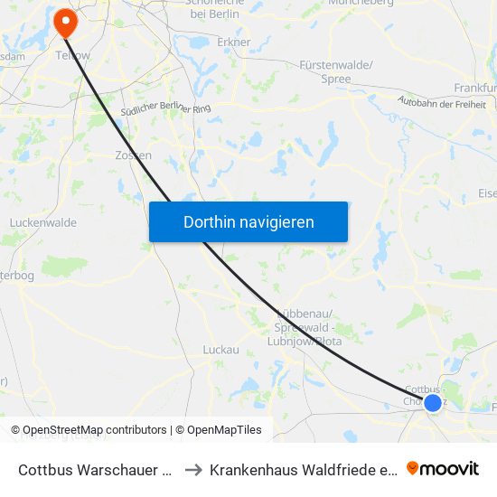 Cottbus Warschauer Str. to Krankenhaus Waldfriede e. V. map