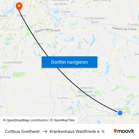 Cottbus Goethestr. to Krankenhaus Waldfriede e. V. map