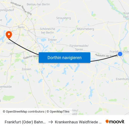 Frankfurt (Oder) Bahnhof to Krankenhaus Waldfriede e. V. map