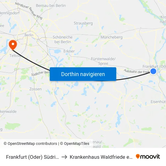 Frankfurt (Oder) Südring to Krankenhaus Waldfriede e. V. map