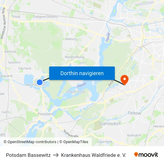 Potsdam Bassewitz to Krankenhaus Waldfriede e. V. map