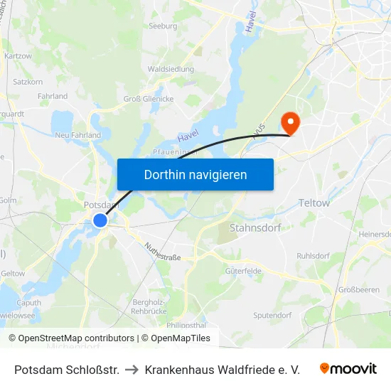 Potsdam Schloßstr. to Krankenhaus Waldfriede e. V. map
