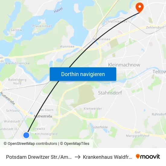 Potsdam Drewitzer Str./Am Buchhorst to Krankenhaus Waldfriede e. V. map