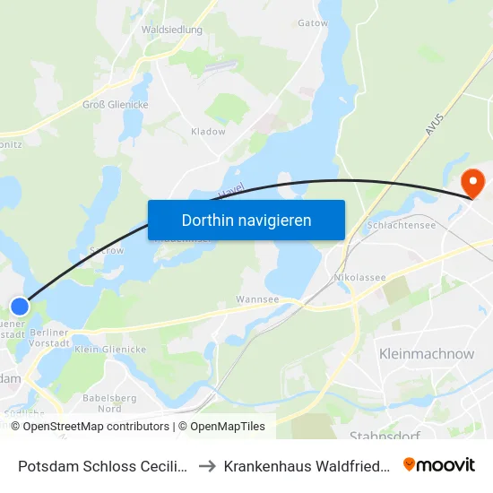 Potsdam Schloss Cecilienhof to Krankenhaus Waldfriede e. V. map