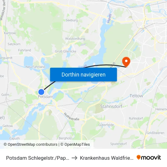 Potsdam Schlegelstr./Pappelallee to Krankenhaus Waldfriede e. V. map