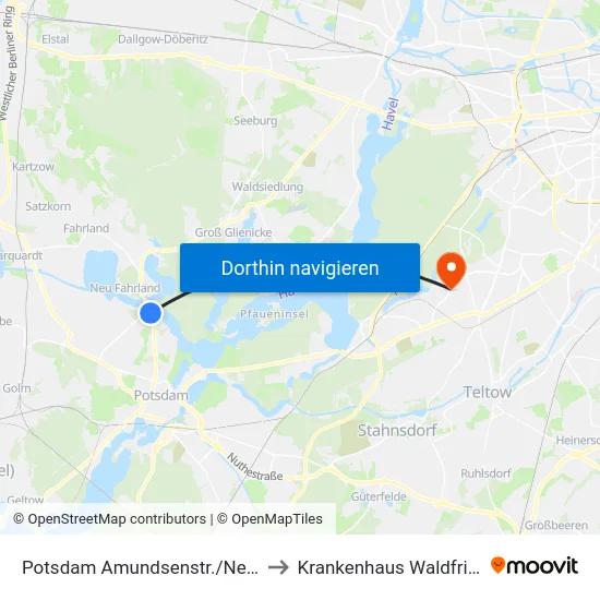 Potsdam Amundsenstr./Nedlitzer Str. to Krankenhaus Waldfriede e. V. map