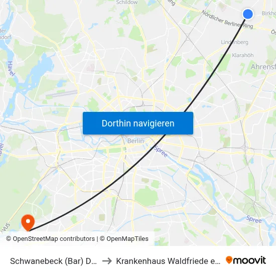 Schwanebeck (Bar) Dorf to Krankenhaus Waldfriede e. V. map