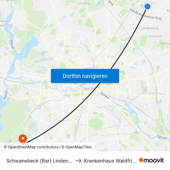 Schwanebeck (Bar) Lindenberger Str. to Krankenhaus Waldfriede e. V. map