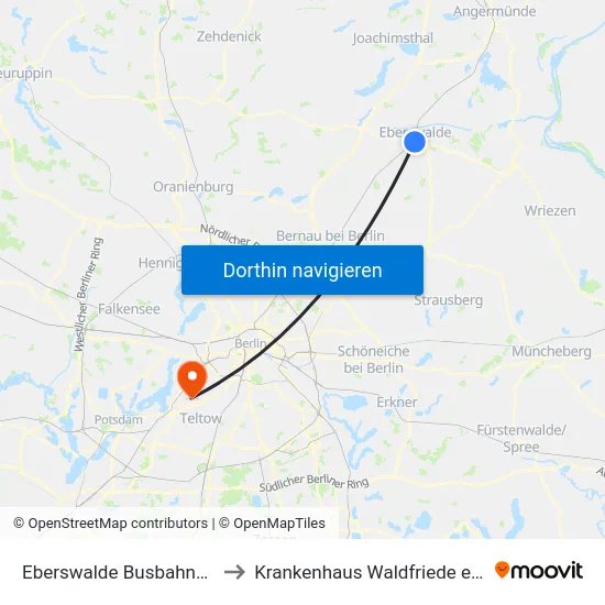 Eberswalde Busbahnhof to Krankenhaus Waldfriede e. V. map