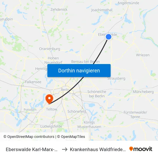 Eberswalde Karl-Marx-Platz to Krankenhaus Waldfriede e. V. map