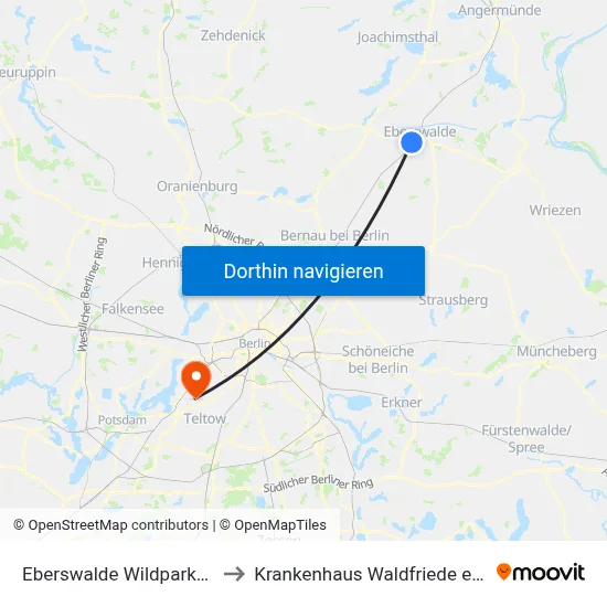 Eberswalde Wildparkstr. to Krankenhaus Waldfriede e. V. map