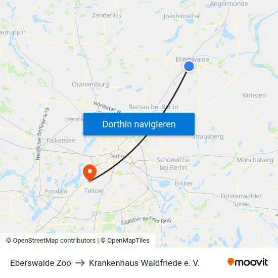 Eberswalde Zoo to Krankenhaus Waldfriede e. V. map
