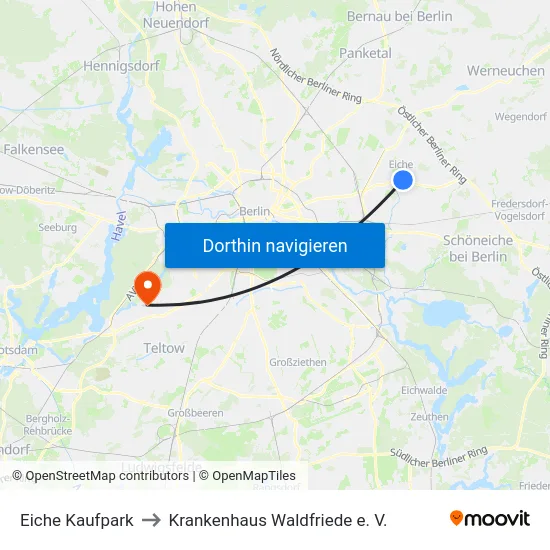 Eiche Kaufpark to Krankenhaus Waldfriede e. V. map