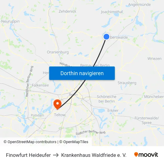 Finowfurt Heideufer to Krankenhaus Waldfriede e. V. map