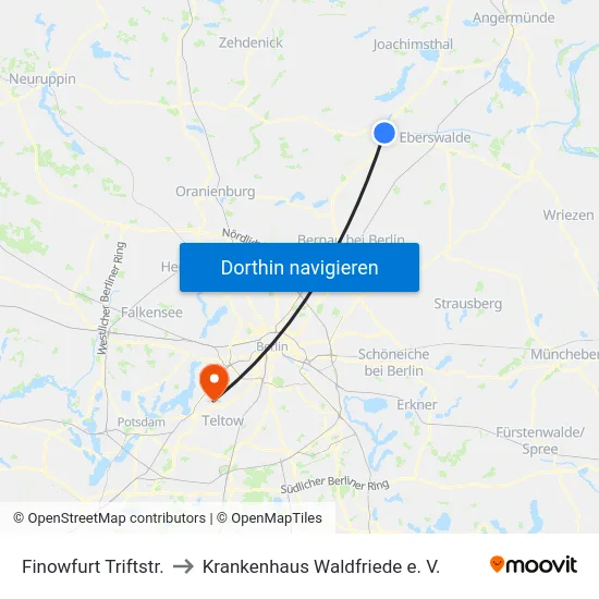 Finowfurt Triftstr. to Krankenhaus Waldfriede e. V. map