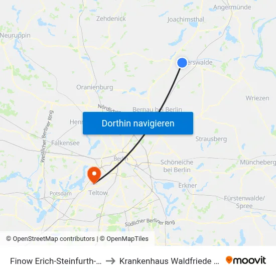 Finow Erich-Steinfurth-Str. to Krankenhaus Waldfriede e. V. map