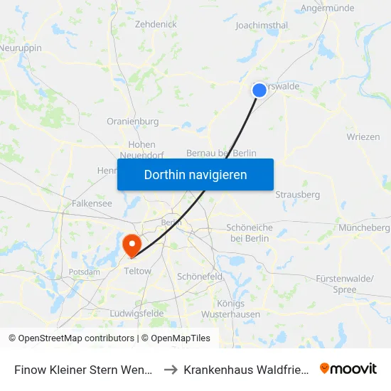 Finow Kleiner Stern Wendestelle to Krankenhaus Waldfriede e. V. map