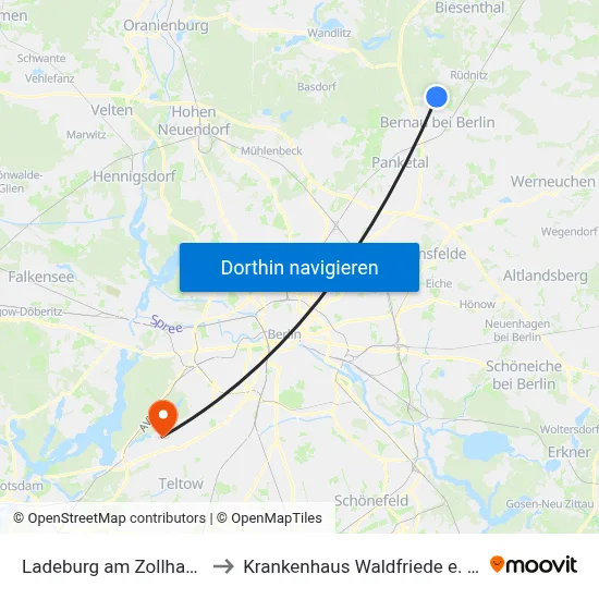 Ladeburg am Zollhaus to Krankenhaus Waldfriede e. V. map