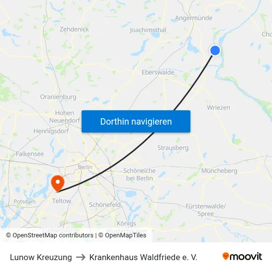 Lunow Kreuzung to Krankenhaus Waldfriede e. V. map