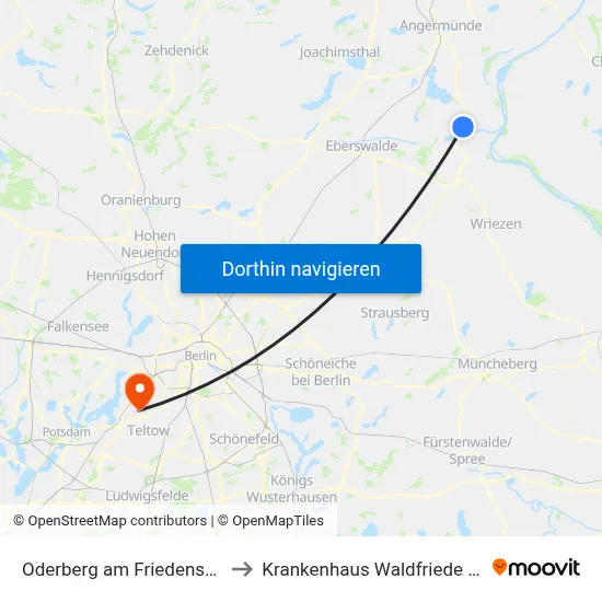 Oderberg am Friedenshain to Krankenhaus Waldfriede e. V. map