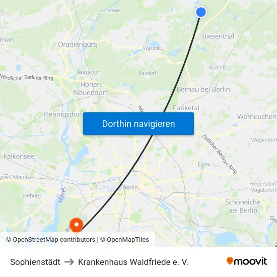 Sophienstädt to Krankenhaus Waldfriede e. V. map