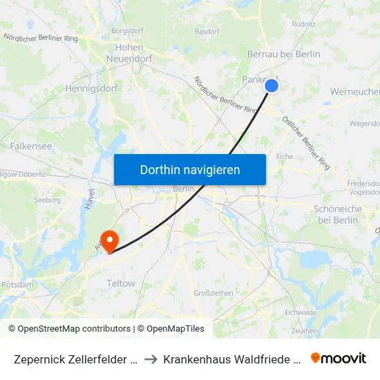 Zepernick Zellerfelder Str. to Krankenhaus Waldfriede e. V. map