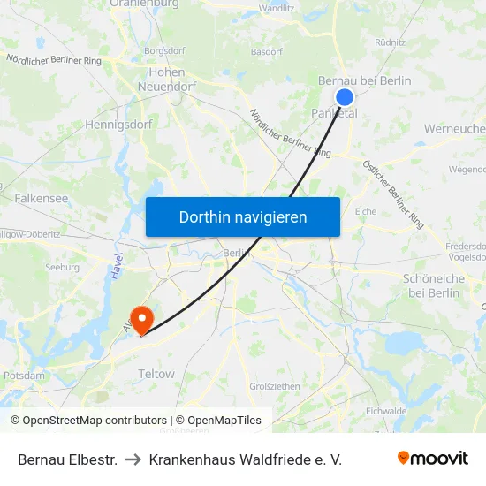 Bernau Elbestr. to Krankenhaus Waldfriede e. V. map