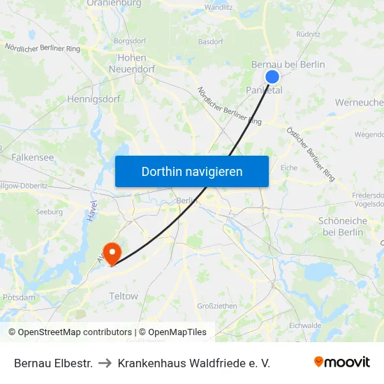 Bernau Elbestr. to Krankenhaus Waldfriede e. V. map
