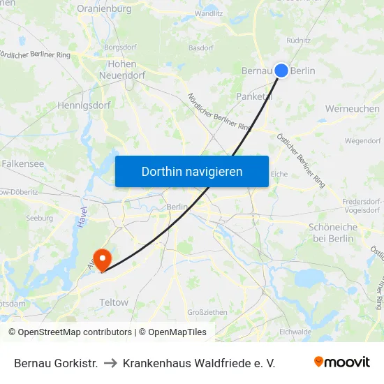 Bernau Gorkistr. to Krankenhaus Waldfriede e. V. map