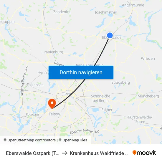 Eberswalde Ostpark (Tge) to Krankenhaus Waldfriede e. V. map