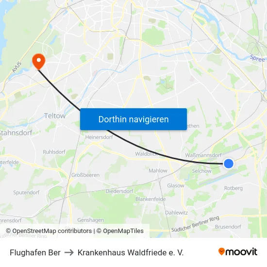 Flughafen Ber to Krankenhaus Waldfriede e. V. map